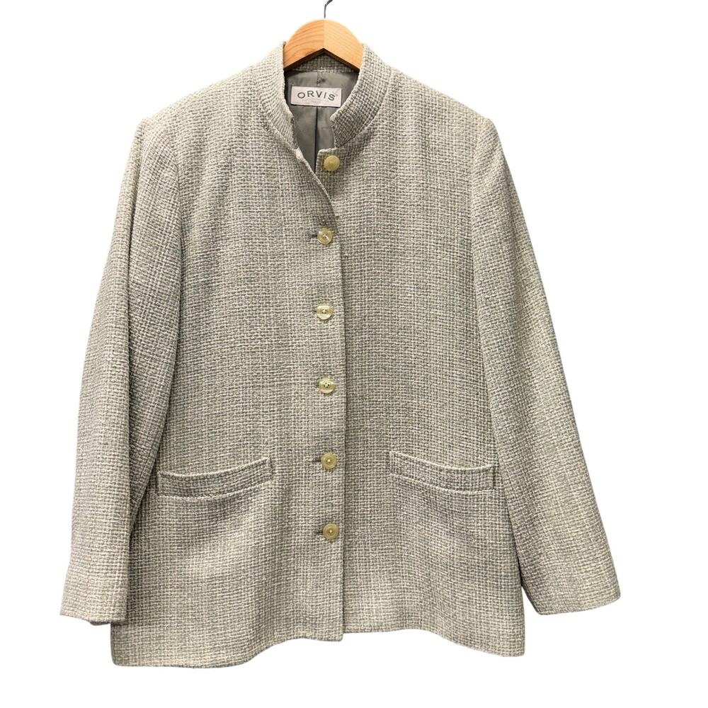 Orvis Silk Tweed Blazer Vintage Made in USA Classic Jacket Pale Green Womens 12